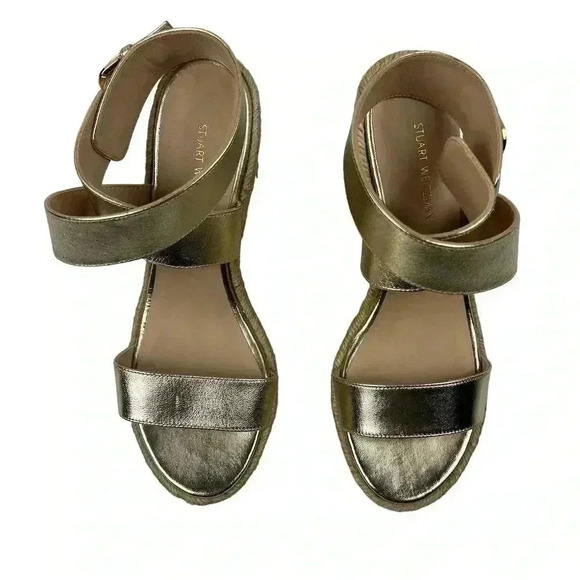 Stuart Weitzman Women's Gold Lexia Espadrille Wedge Sandals Size 6.5 Summer - Picture 6 of 15